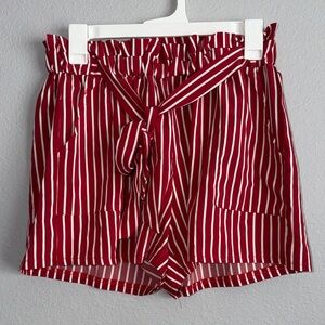 SHEIN Red and White Striped High Waist Shorts